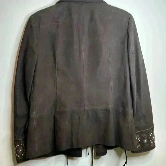 Laurél Brown Suede Coat  Blazer Embroidered Luxury - Picture 3 of 15